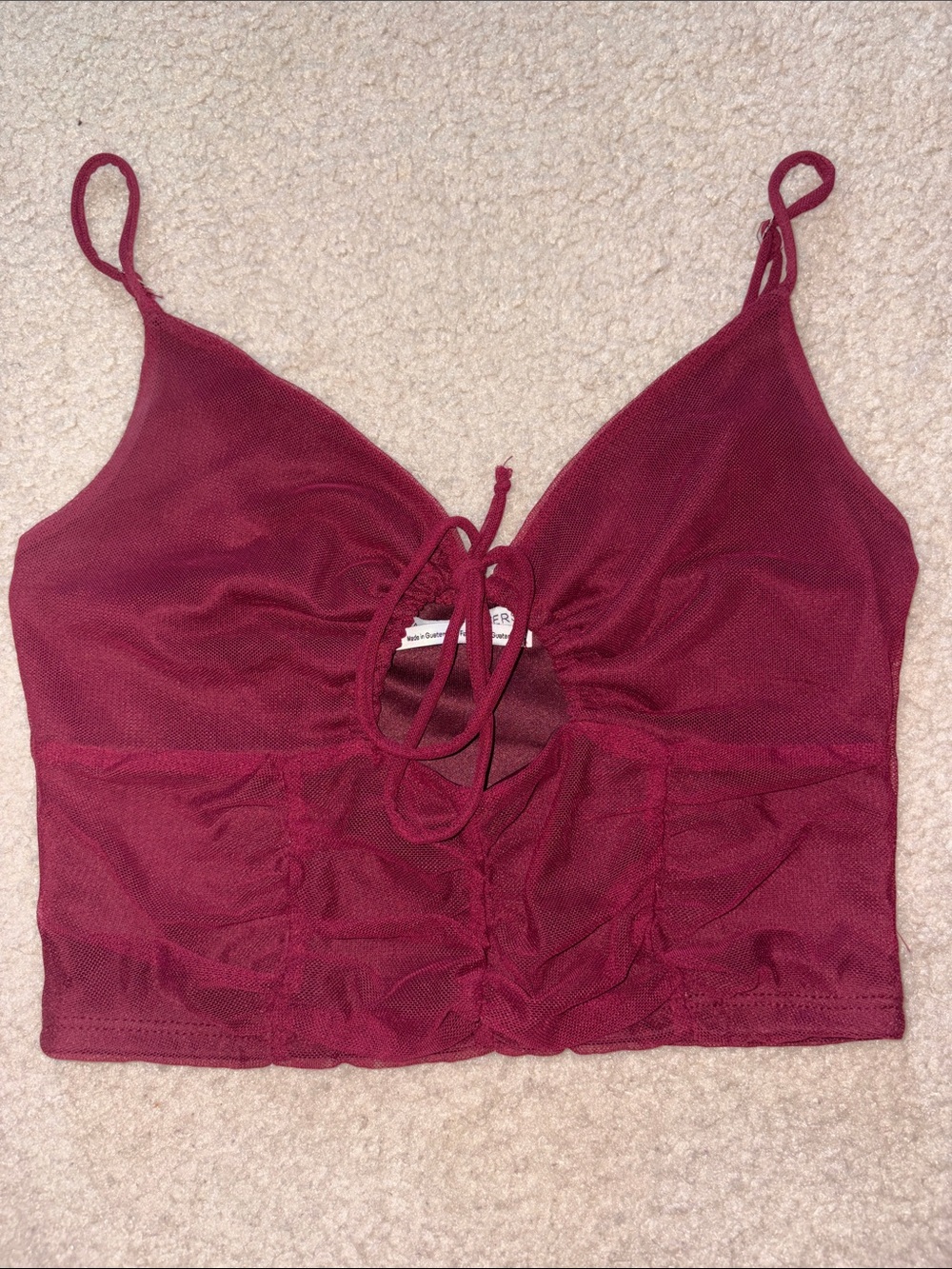 Urban Outfitters Burgundy Mesh Lace-Up Crop Top